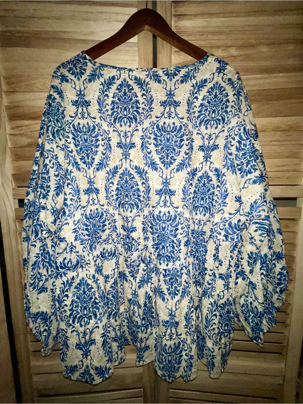 Entro 1X Blue & Ivory Floral Babydoll Peplum Blouse Boho Cottagecore Western Top - Picture 4 of 9